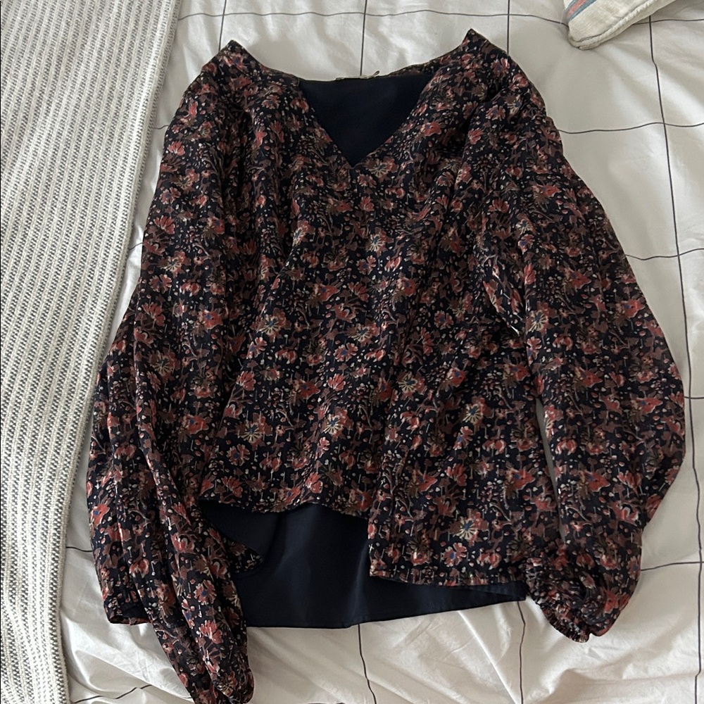 Faherty Black and Pink Floral Blouse